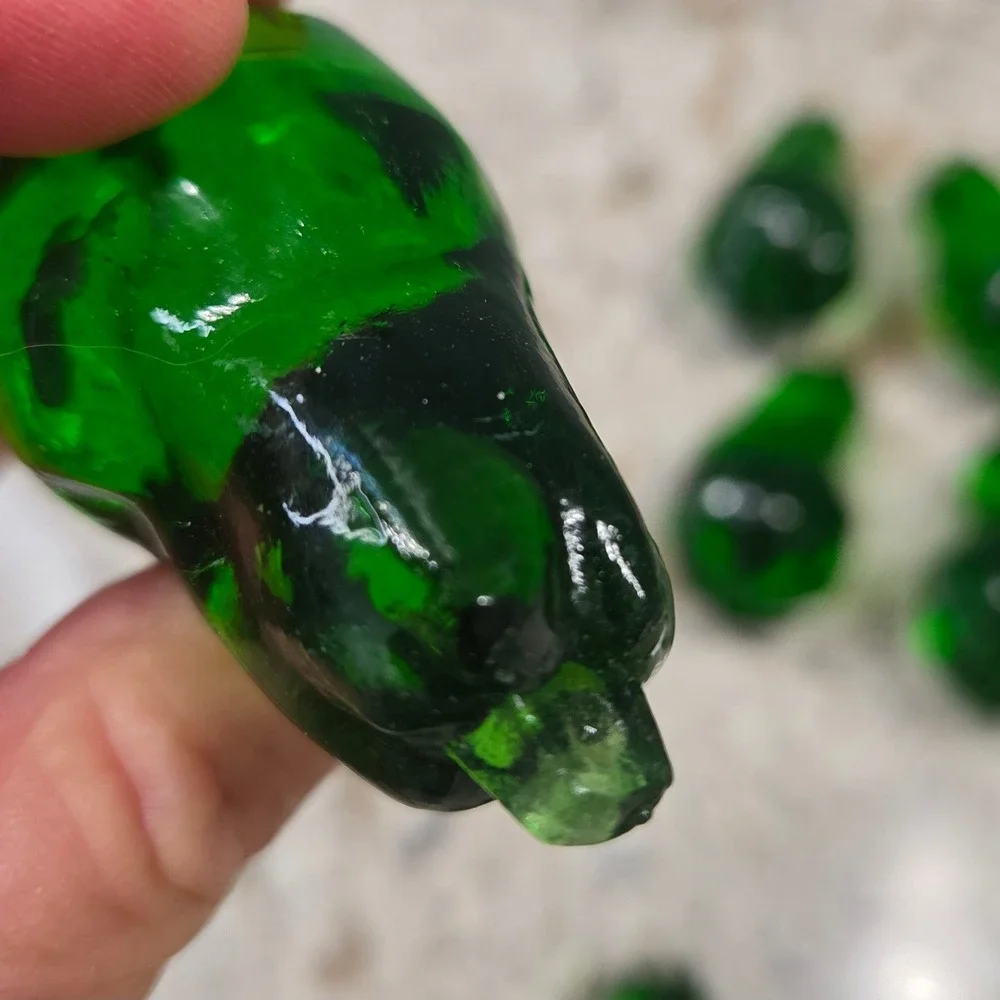 Vintage‎ 14 Green Solid Glass Pear Ornaments Pendants Christmas